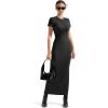 imageSUUKSESS Women Fitted Bodycon Maxi Dress Y2K Crew Neck Short Sleeve Long DressBlack