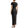 imageSUUKSESS Women Fitted Bodycon Maxi Dress Y2K Crew Neck Short Sleeve Long DressBlack