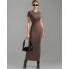 imageSUUKSESS Women Fitted Bodycon Maxi Dress Y2K Crew Neck Short Sleeve Long DressDark Brown
