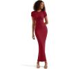 imageSUUKSESS Women Fitted Bodycon Maxi Dress Y2K Crew Neck Short Sleeve Long DressRed