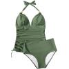imageSUUKSESS Women Halter Tankini Bathing Suits Sexy Slimming Tummy Control Swimsuits 2 Pieces1 Army Green