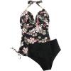 imageSUUKSESS Women Halter Tankini Bathing Suits Sexy Slimming Tummy Control Swimsuits 2 Pieces1 Black Floral