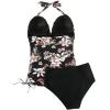 imageSUUKSESS Women Halter Tankini Bathing Suits Sexy Slimming Tummy Control Swimsuits 2 Pieces1 Black Floral