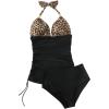 imageSUUKSESS Women Halter Tankini Bathing Suits Sexy Slimming Tummy Control Swimsuits 2 Pieces1 Black Leopard