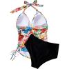 imageSUUKSESS Women Halter Tankini Bathing Suits Sexy Slimming Tummy Control Swimsuits 2 Pieces1 Colorful Floral Black