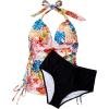 imageSUUKSESS Women Halter Tankini Bathing Suits Sexy Slimming Tummy Control Swimsuits 2 Pieces1 Colorful Floral Black
