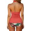 imageSUUKSESS Women Halter Tankini Bathing Suits Sexy Slimming Tummy Control Swimsuits 2 Pieces1 Coral Pink Leaf