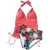 imageSUUKSESS Women Halter Tankini Bathing Suits Sexy Slimming Tummy Control Swimsuits 2 Pieces1 Coral Pink Leaf