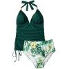 imageSUUKSESS Women Halter Tankini Bathing Suits Sexy Slimming Tummy Control Swimsuits 2 Pieces1 Green Floral
