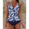 imageSUUKSESS Women Halter Tankini Bathing Suits Sexy Slimming Tummy Control Swimsuits 2 Pieces1 Navy Blue Floral