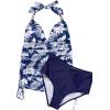 imageSUUKSESS Women Halter Tankini Bathing Suits Sexy Slimming Tummy Control Swimsuits 2 Pieces1 Navy Blue Floral