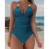 imageSUUKSESS Women Halter Tankini Bathing Suits Sexy Slimming Tummy Control Swimsuits 2 Pieces1 Peacock Green