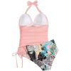 imageSUUKSESS Women Halter Tankini Bathing Suits Sexy Slimming Tummy Control Swimsuits 2 Pieces1 Pink Floral