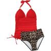 imageSUUKSESS Women Halter Tankini Bathing Suits Sexy Slimming Tummy Control Swimsuits 2 Pieces1 Red Leopard