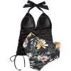 imageSUUKSESS Women Halter Tankini Bathing Suits Sexy Slimming Tummy Control Swimsuits 2 Pieces1 Retro Floral Black