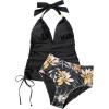 imageSUUKSESS Women Halter Tankini Bathing Suits Sexy Slimming Tummy Control Swimsuits 2 Pieces1 Retro Floral Black