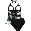 imageSUUKSESS Women Halter Tankini Bathing Suits Sexy Slimming Tummy Control Swimsuits 2 Pieces1 Tropical Floral Black