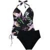 imageSUUKSESS Women Halter Tankini Bathing Suits Sexy Slimming Tummy Control Swimsuits 2 Pieces1 Tropical Floral Black