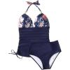 imageSUUKSESS Women Halter Tankini Bathing Suits Sexy Slimming Tummy Control Swimsuits 2 Pieces1 Vintage Blue Floral