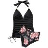 imageSUUKSESS Women Halter Tankini Bathing Suits Sexy Slimming Tummy Control Swimsuits 2 Pieces1 Vintage Floral Black