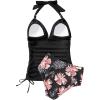 imageSUUKSESS Women Halter Tankini Bathing Suits Sexy Slimming Tummy Control Swimsuits 2 Pieces1 Vintage Floral Black