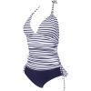 imageSUUKSESS Women Halter Tankini Bathing Suits Sexy Slimming Tummy Control Swimsuits 2 Pieces1 White Blue Stripe