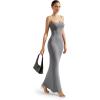 imageSUUKSESS Women Ribbed Long Slip Maxi Dress Sleeveless Sexy Bodycon Dresses1 Grey