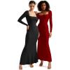 imageSUUKSESS Women Ribbed Maxi Long Sleeve Dress Square Neck Sexy Bodycon Dresses1 Black
