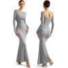 imageSUUKSESS Women Ribbed Maxi Long Sleeve Dress Square Neck Sexy Bodycon Dresses1 Grey