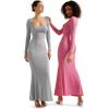 imageSUUKSESS Women Ribbed Maxi Long Sleeve Dress Square Neck Sexy Bodycon Dresses1 Grey