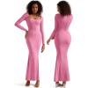 imageSUUKSESS Women Ribbed Maxi Long Sleeve Dress Square Neck Sexy Bodycon Dresses1 Hot Pink