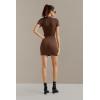 imageSUUKSESS Women Summer Dresses Sexy Ribbed Zip up Front Short Sleeve Mini Dress02 Brown