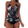 imageSUUKSESS Women Halter Tankini Bathing Suits Sexy Slimming Tummy Control Swimsuits 2 Pieces1 Tropical Floral Black