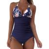 imageSUUKSESS Women Halter Tankini Bathing Suits Sexy Slimming Tummy Control Swimsuits 2 Pieces1 Vintage Blue Floral