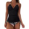 imageSUUKSESS Women Halter Tankini Bathing Suits Sexy Slimming Tummy Control Swimsuits 2 Pieces1 Vintage Floral Black