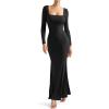 imageSUUKSESS Women Ribbed Maxi Long Sleeve Dress Square Neck Sexy Bodycon Dresses1 Black