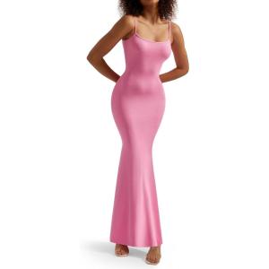 imageSUUKSESS Women Ribbed Long Slip Maxi Dress Sleeveless Sexy Bodycon Dresses1 Hot Pink