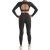 imageSUUKSESS Open Back Long Sleeve Scrunch Butt Booty Leggings Seamless Ribbed Workout Sets 2 Piece Outfits2 Black