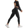 imageSUUKSESS Open Back Long Sleeve Scrunch Butt Booty Leggings Seamless Ribbed Workout Sets 2 Piece Outfits2 Black