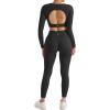 imageSUUKSESS Open Back Long Sleeve Scrunch Butt Booty Leggings Seamless Ribbed Workout Sets 2 Piece Outfits2 Black