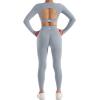 imageSUUKSESS Open Back Long Sleeve Scrunch Butt Booty Leggings Seamless Ribbed Workout Sets 2 Piece Outfits2 Grey