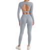 imageSUUKSESS Open Back Long Sleeve Scrunch Butt Booty Leggings Seamless Ribbed Workout Sets 2 Piece Outfits2 Grey