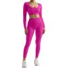 imageSUUKSESS Open Back Long Sleeve Scrunch Butt Booty Leggings Seamless Ribbed Workout Sets 2 Piece Outfits2 Hot Pink
