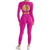 imageSUUKSESS Open Back Long Sleeve Scrunch Butt Booty Leggings Seamless Ribbed Workout Sets 2 Piece Outfits2 Hot Pink