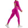 imageSUUKSESS Open Back Long Sleeve Scrunch Butt Booty Leggings Seamless Ribbed Workout Sets 2 Piece Outfits2 Hot Pink