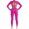 imageSUUKSESS Open Back Long Sleeve Scrunch Butt Booty Leggings Seamless Ribbed Workout Sets 2 Piece Outfits2 Hot Pink