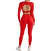 imageSUUKSESS Open Back Long Sleeve Scrunch Butt Booty Leggings Seamless Ribbed Workout Sets 2 Piece Outfits2 Red