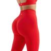imageSUUKSESS Open Back Long Sleeve Scrunch Butt Booty Leggings Seamless Ribbed Workout Sets 2 Piece Outfits2 Red