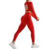 imageSUUKSESS Open Back Long Sleeve Scrunch Butt Booty Leggings Seamless Ribbed Workout Sets 2 Piece Outfits2 Red