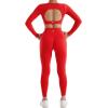 imageSUUKSESS Open Back Long Sleeve Scrunch Butt Booty Leggings Seamless Ribbed Workout Sets 2 Piece Outfits2 Red